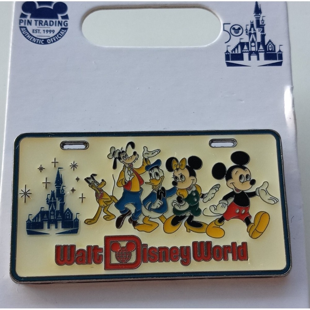 Disney World Parks 50th Anniversary Vault Series Vintage License Plate Pin NEW